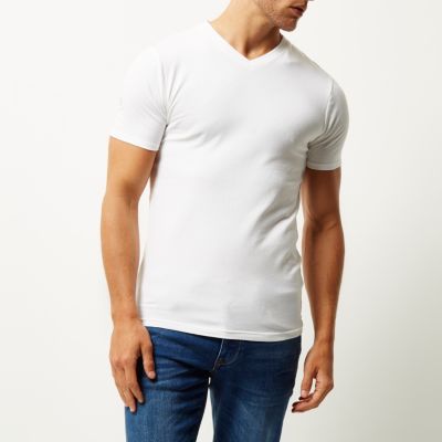 White V-neck muscle fit t-shirt